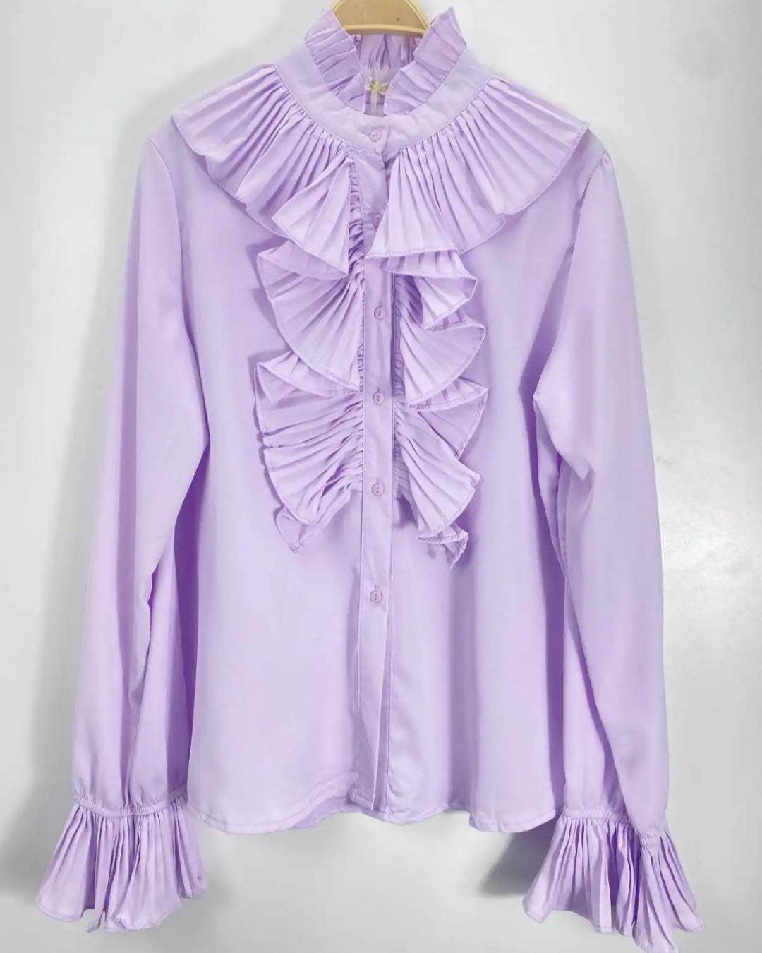 Lilac Pleated Ruffle Statement Blouse