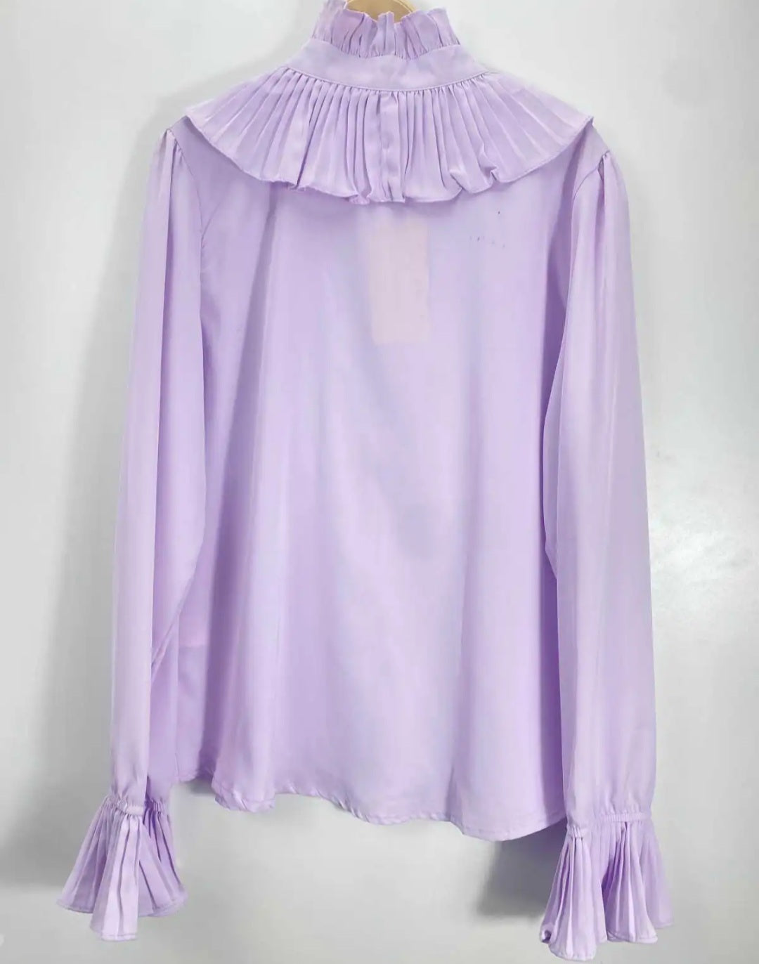 Lilac Pleated Ruffle Statement Blouse
