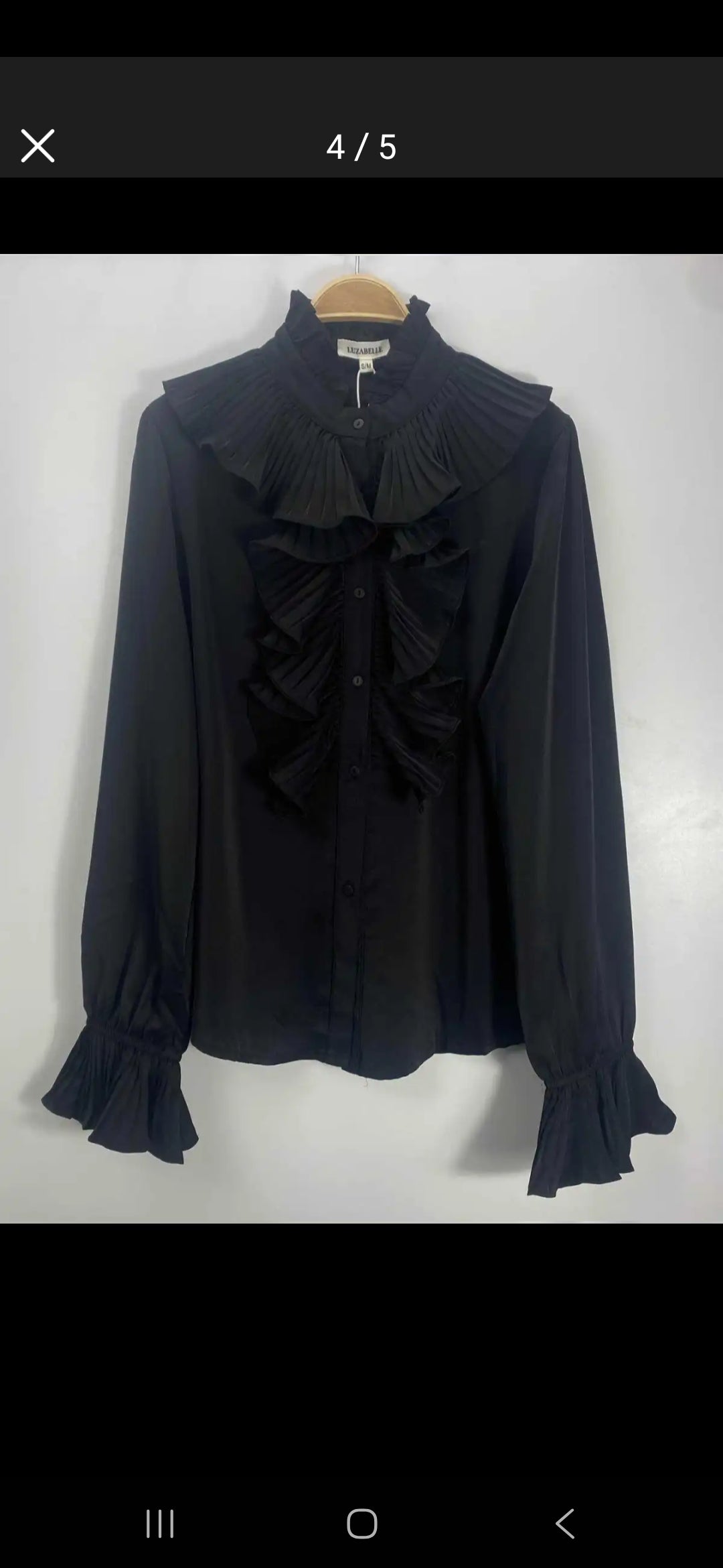 Black Pleated Ruffle Statement Blouse