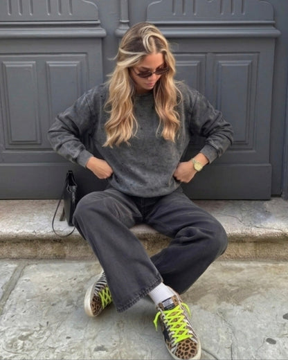 Washed Charcoal Jewel Embellished Sweatshirt