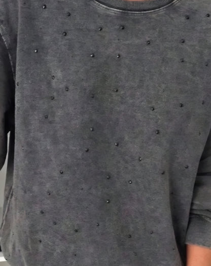 Washed Charcoal Jewel Embellished Sweatshirt