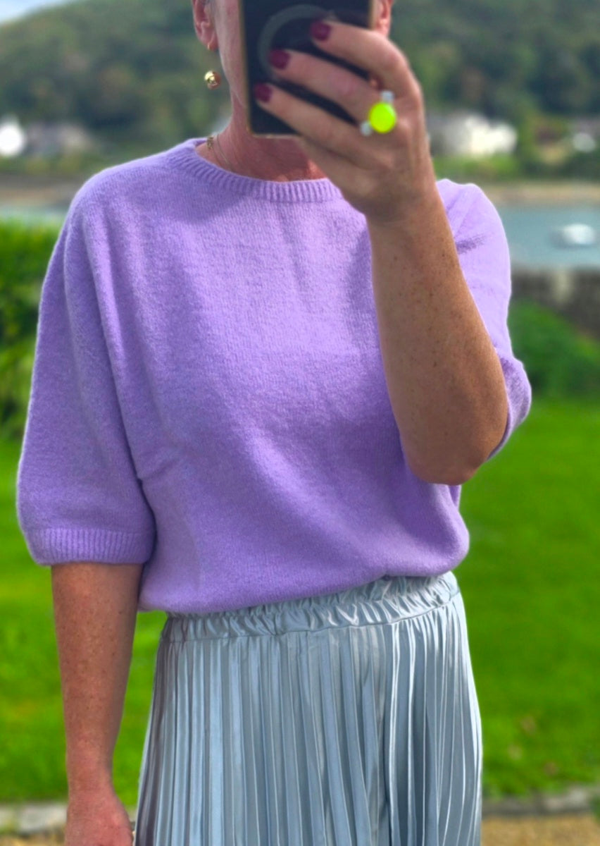 Lilac Short Sleeved Alpaca Blend Knit Sweater