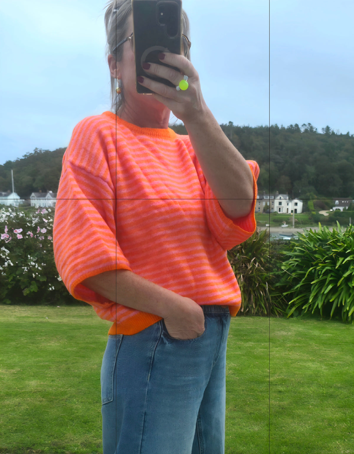 Orange & Pink Striped Sweater in Superkid Mohair & Wool Blend