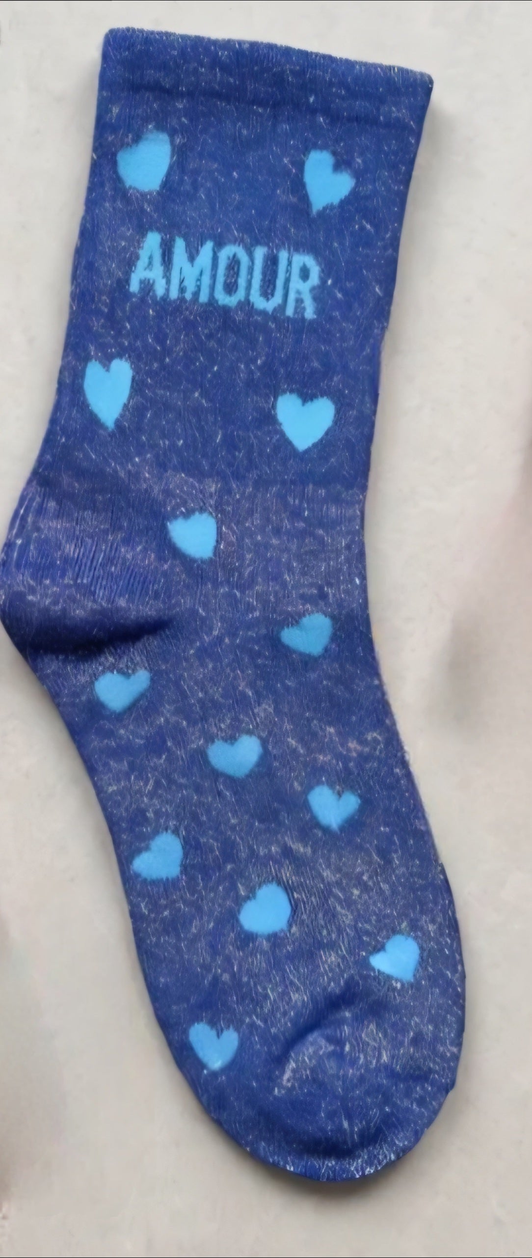 'Amour' Metallic Blue & Light Blue Heart Socks