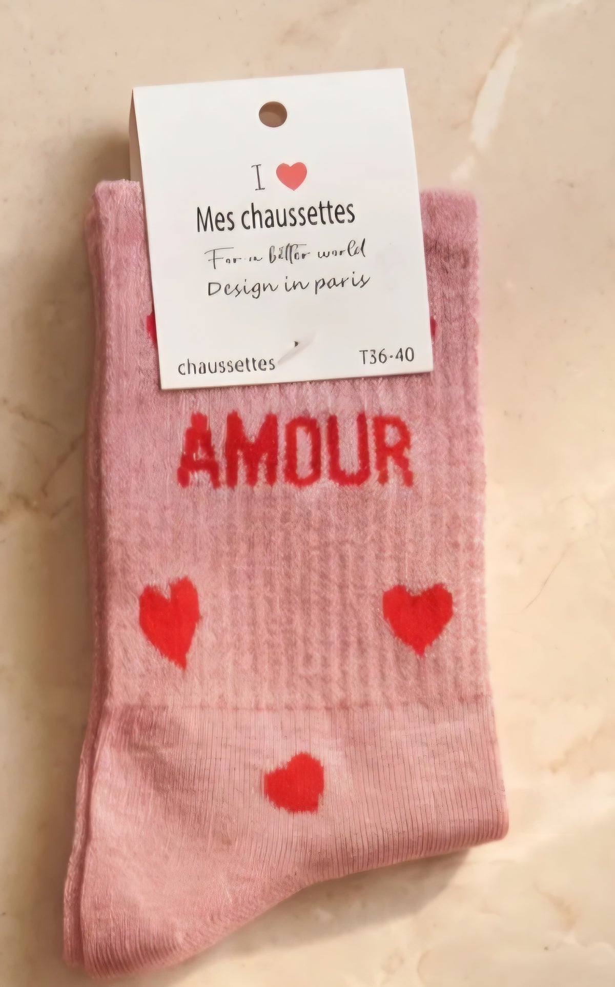 'Amour Metallic Light Pink & Red Heart Socks