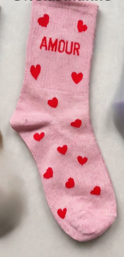 'Amour Metallic Light Pink & Red Heart Socks