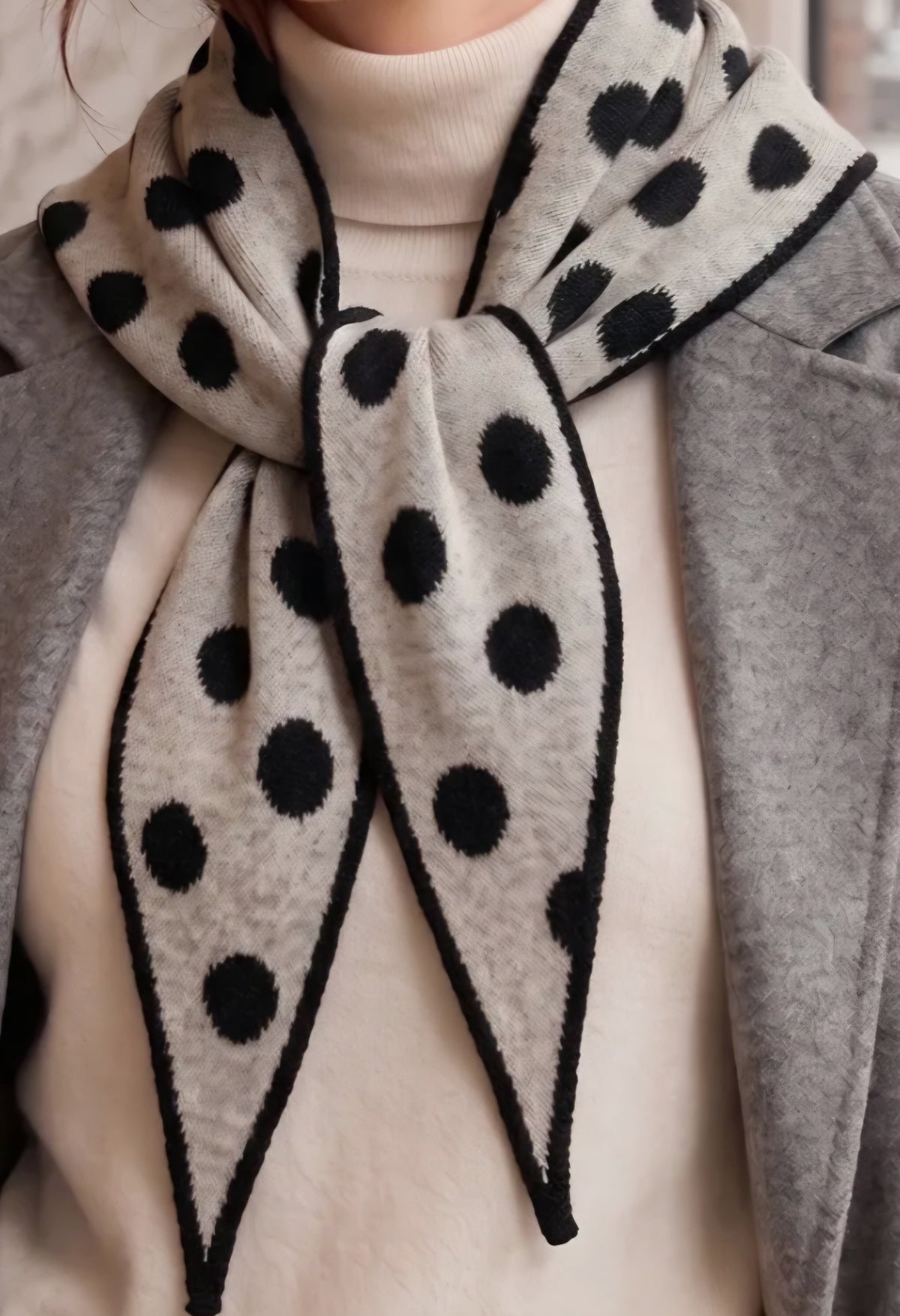 Reversible Polka Dot Wool Blend Scarf