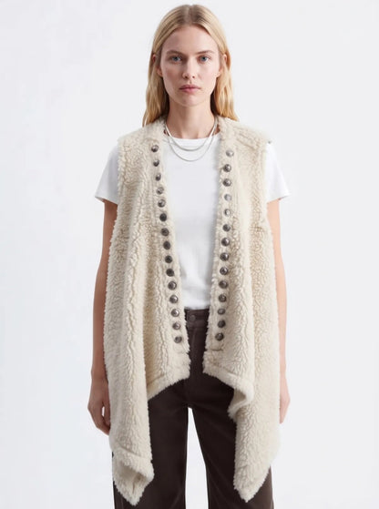 Waterfall Shearling Effect Gilet Asymmetric Hem