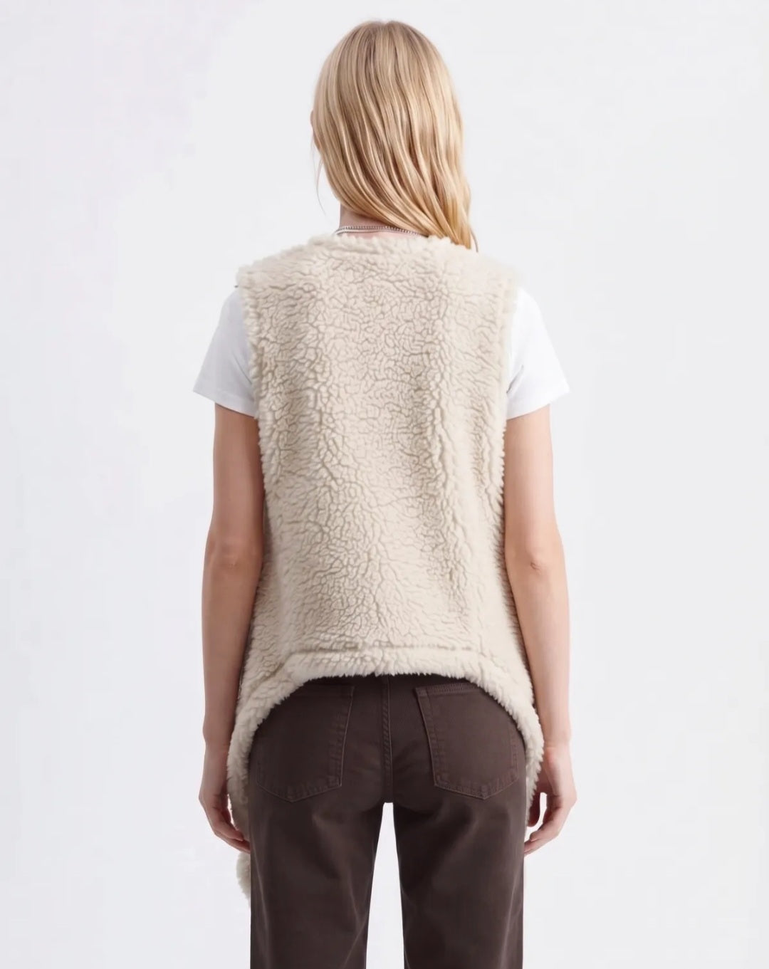 Waterfall Shearling Effect Gilet Asymmetric Hem