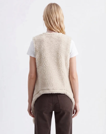 Waterfall Shearling Effect Gilet Asymmetric Hem