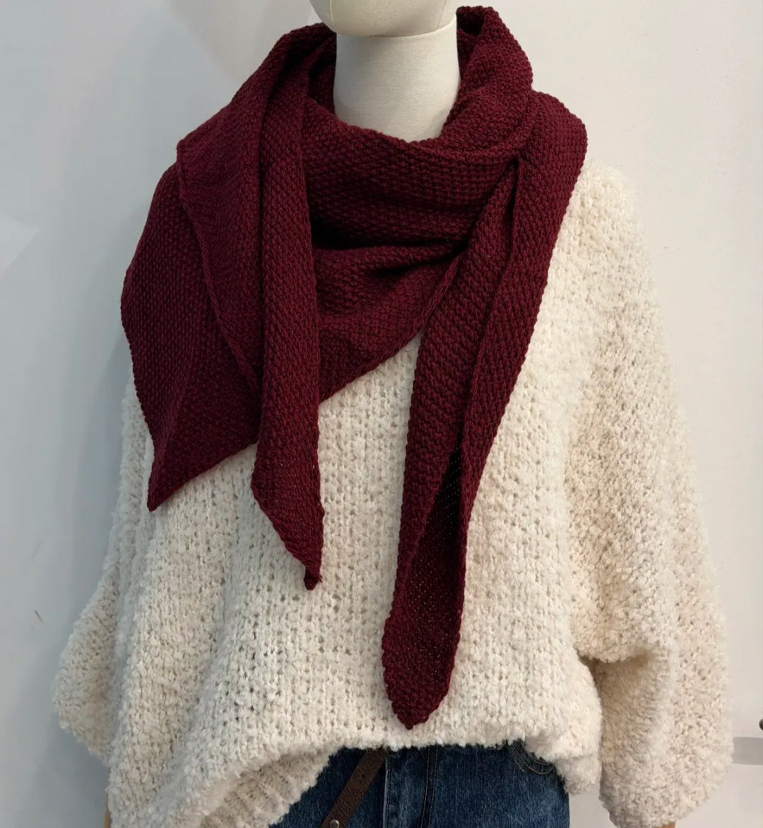 Burgandy Triangle Scarf in Alpaca & Wool Blend