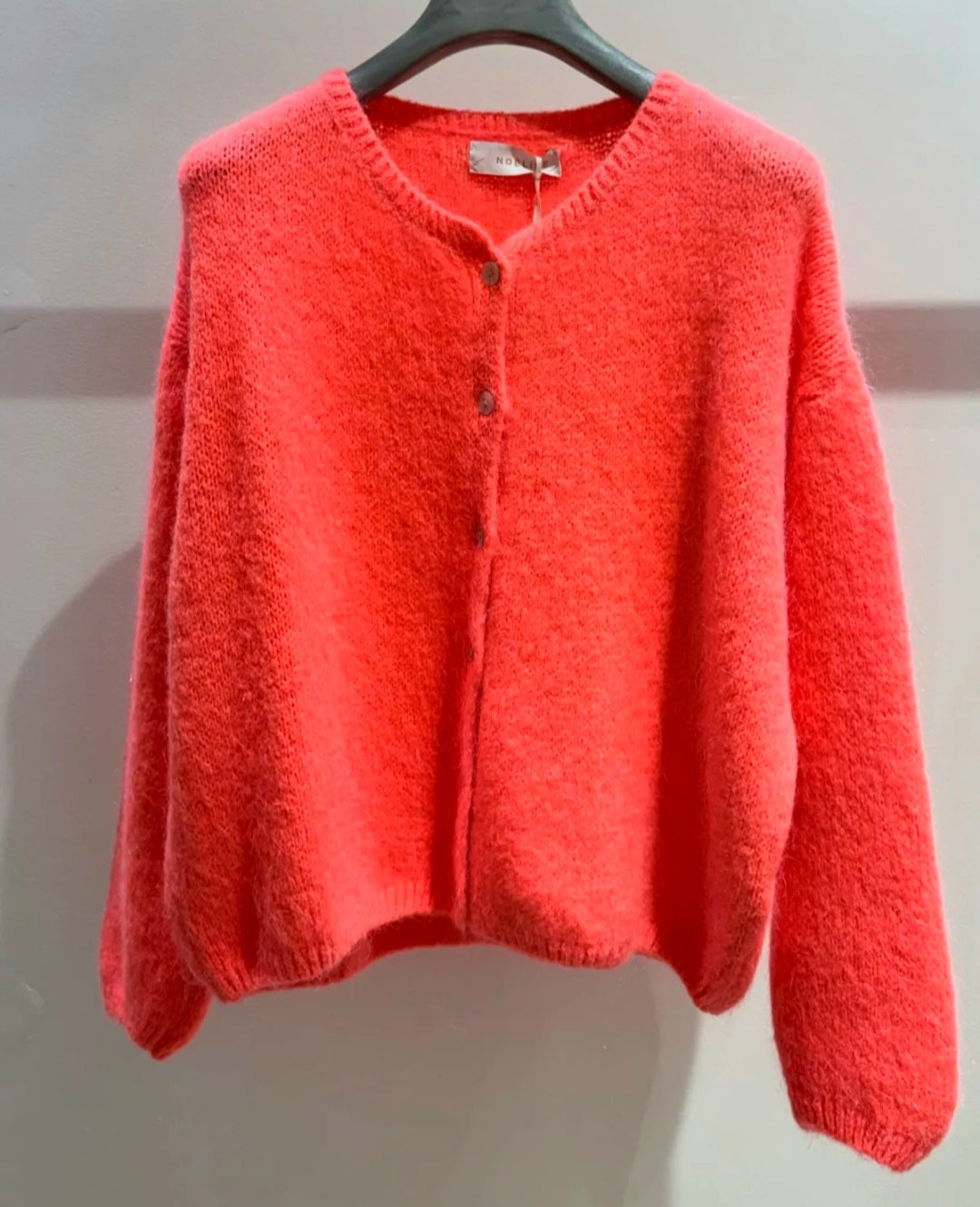 Neon Coral Kid Mohair & Wool Blend Cardigan