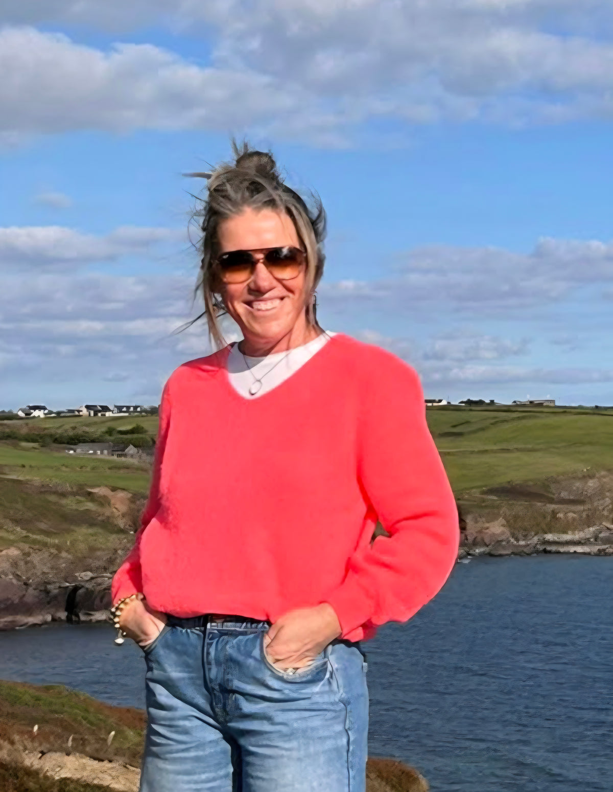 Neon Coral Superfine Alpaca & Wool Blend V Neck Jumper (Ships Oct 23rd)