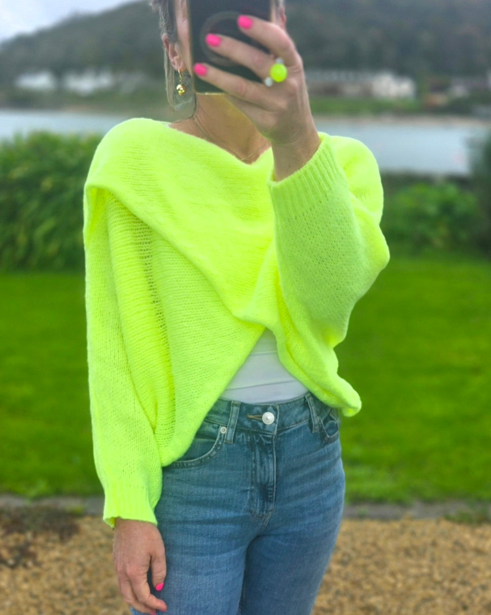 Neon Yellow Italian Made Wrap Front Knit