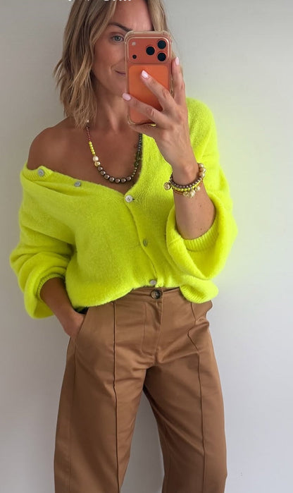 Neon yellow alpaca cardigan