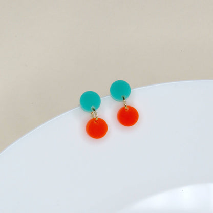 Dotty acrylic earrings in turquoise and neon orange