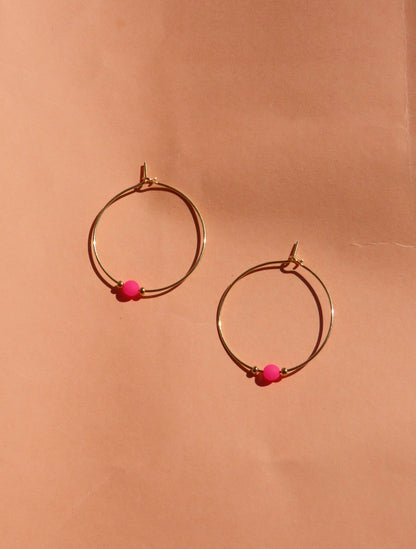 Pink neon pearl on golden stainless steel hoop
