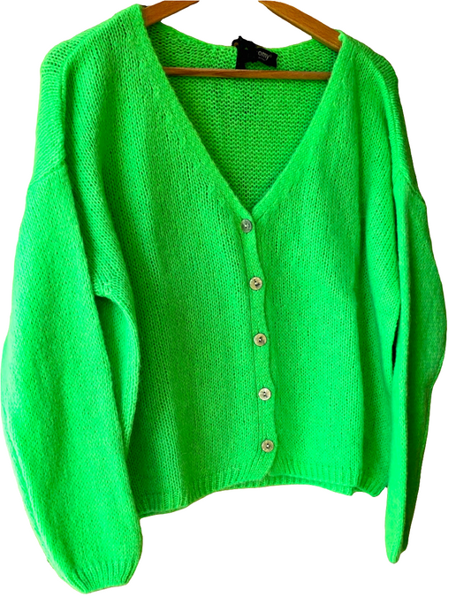 Neon Apple Green Mohair Mix long sleeve cardigan.