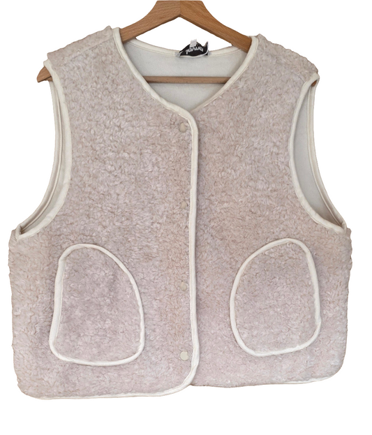 Faux Shearling Gilet in Cream with pockets. Suede feel lining.