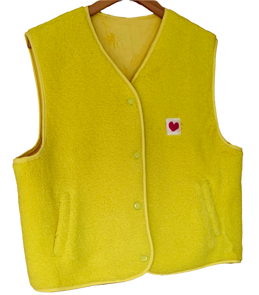 Bright Yellow V Neck Teddy Fleece lined, Sleeveless Gilet