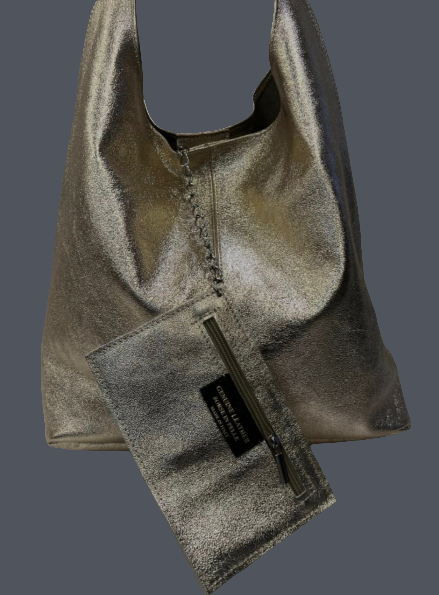 Gold Italian Leather Hobo Bag with coin purse