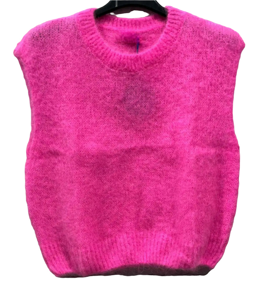 Neon Pink Sleeveless Mohair Sweater/Tank top in 70% mohair