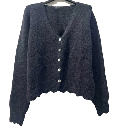 Black, Mohair & Wool Mix V Neck Cardigan