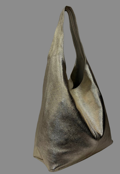 Gold Italian Leather Hobo Bag with coin purse