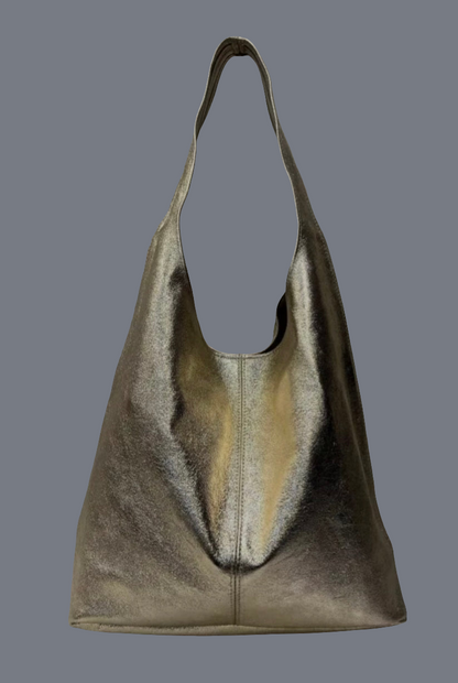 Gold Italian Leather Hobo Bag with coin purse