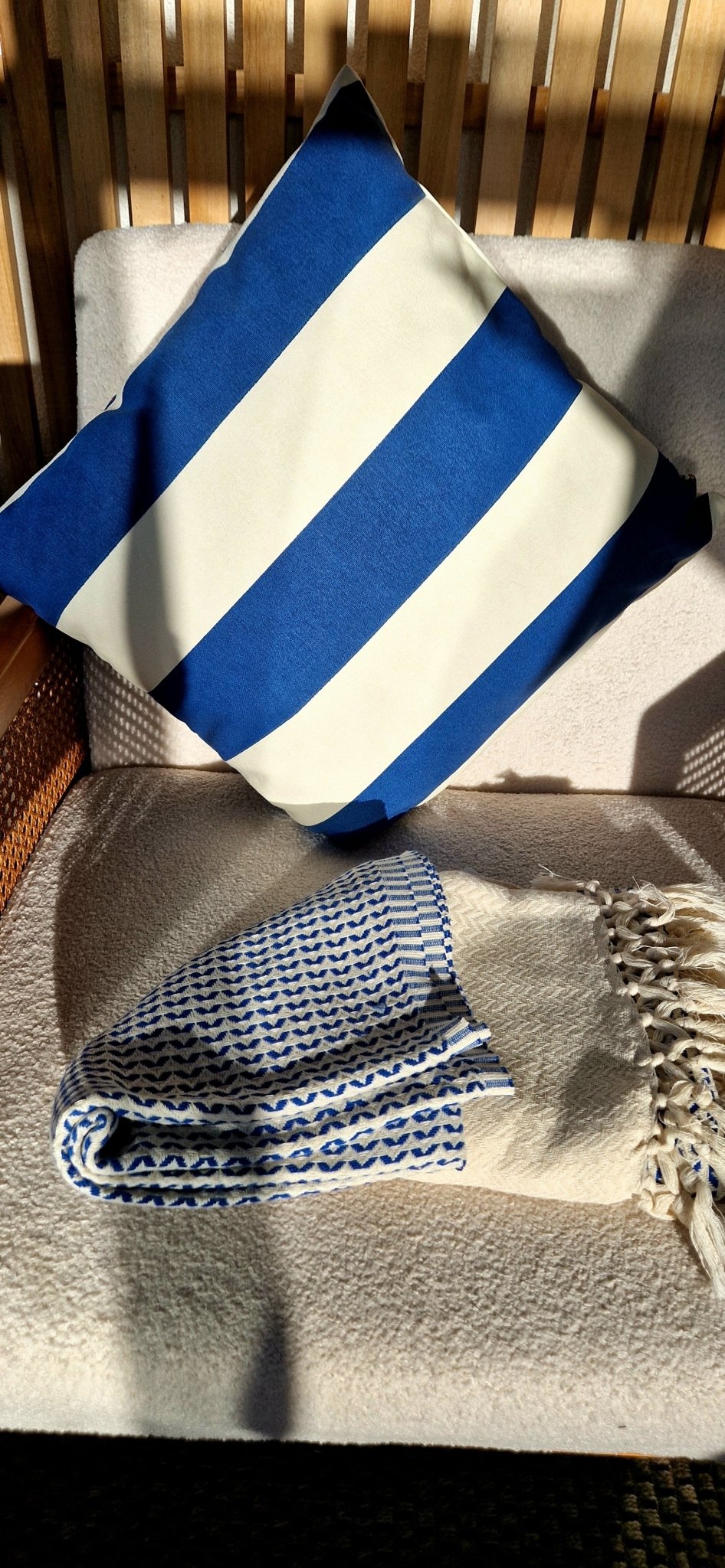 Blue and White Striped Cushion - Cockleshell Crosshaven