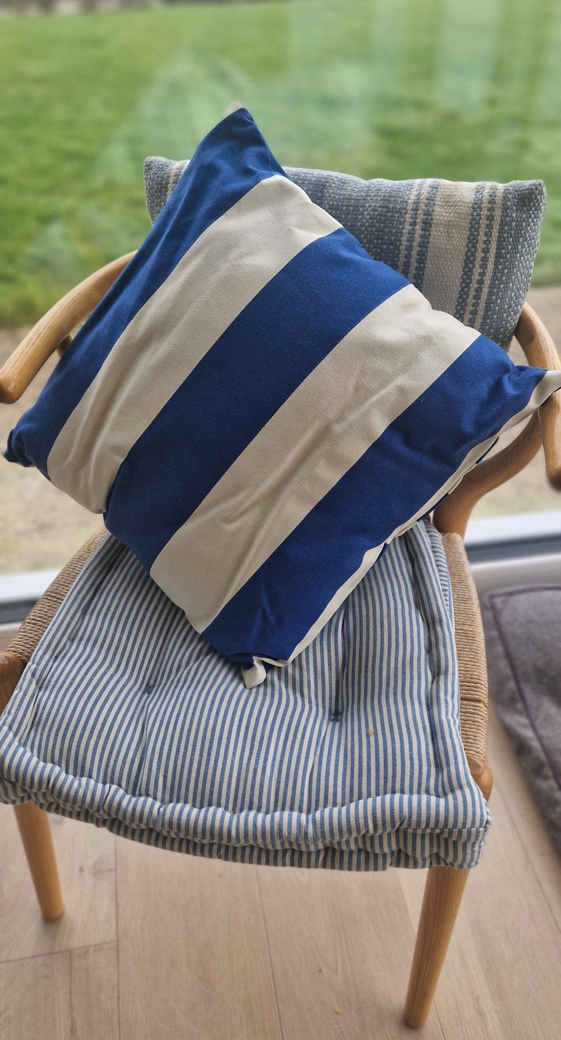 Blue and White Striped Cushion - Cockleshell Crosshaven