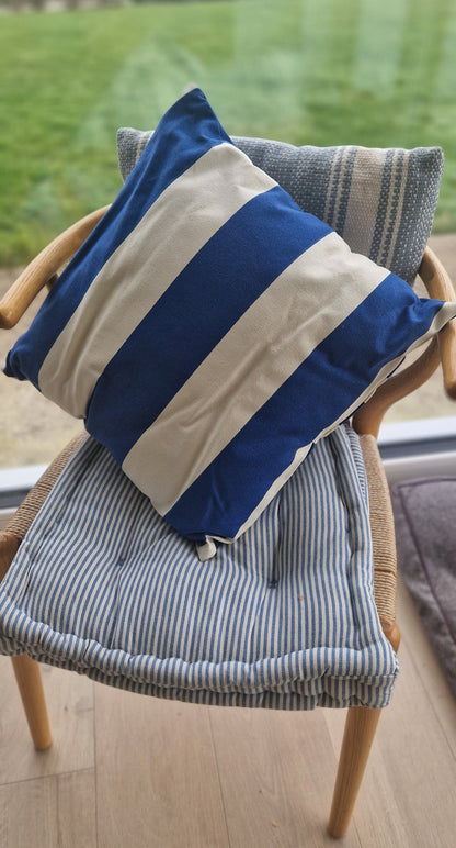 Blue and White Striped Cushion - Cockleshell Crosshaven