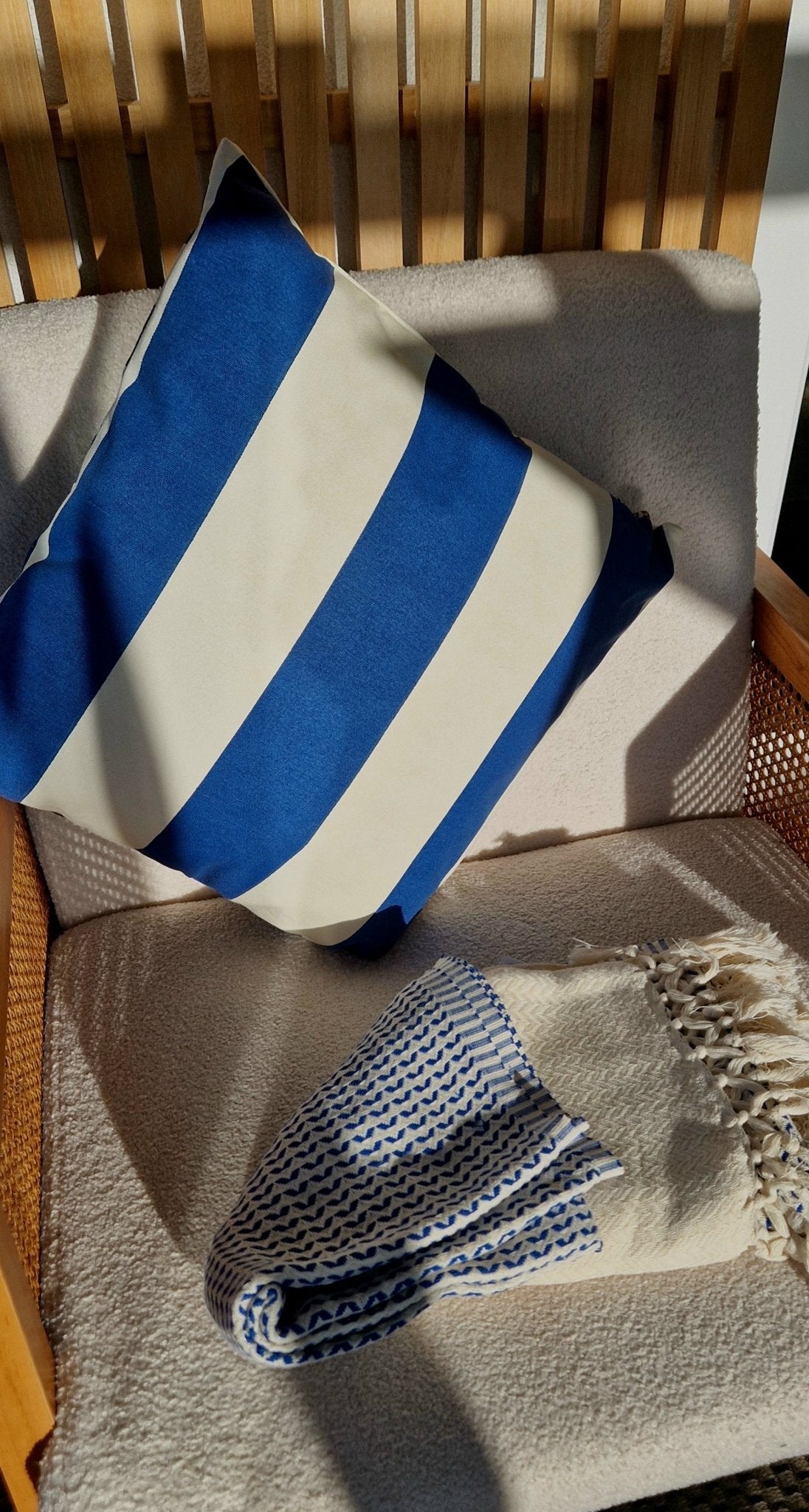 Blue and White Striped Cushion - Cockleshell Crosshaven