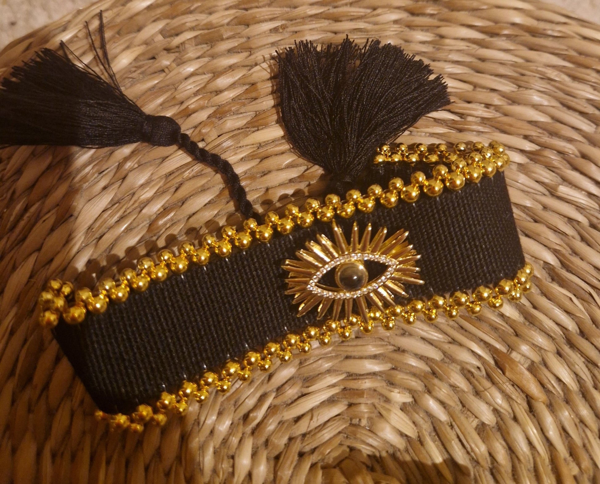 Boho, black and gold tasseled bracelet - Cockleshell Crosshaven