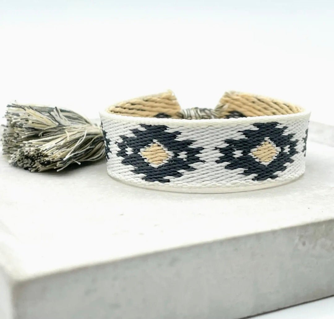 Boho Ikat Woven statement bracelet. - Cockleshell Crosshaven