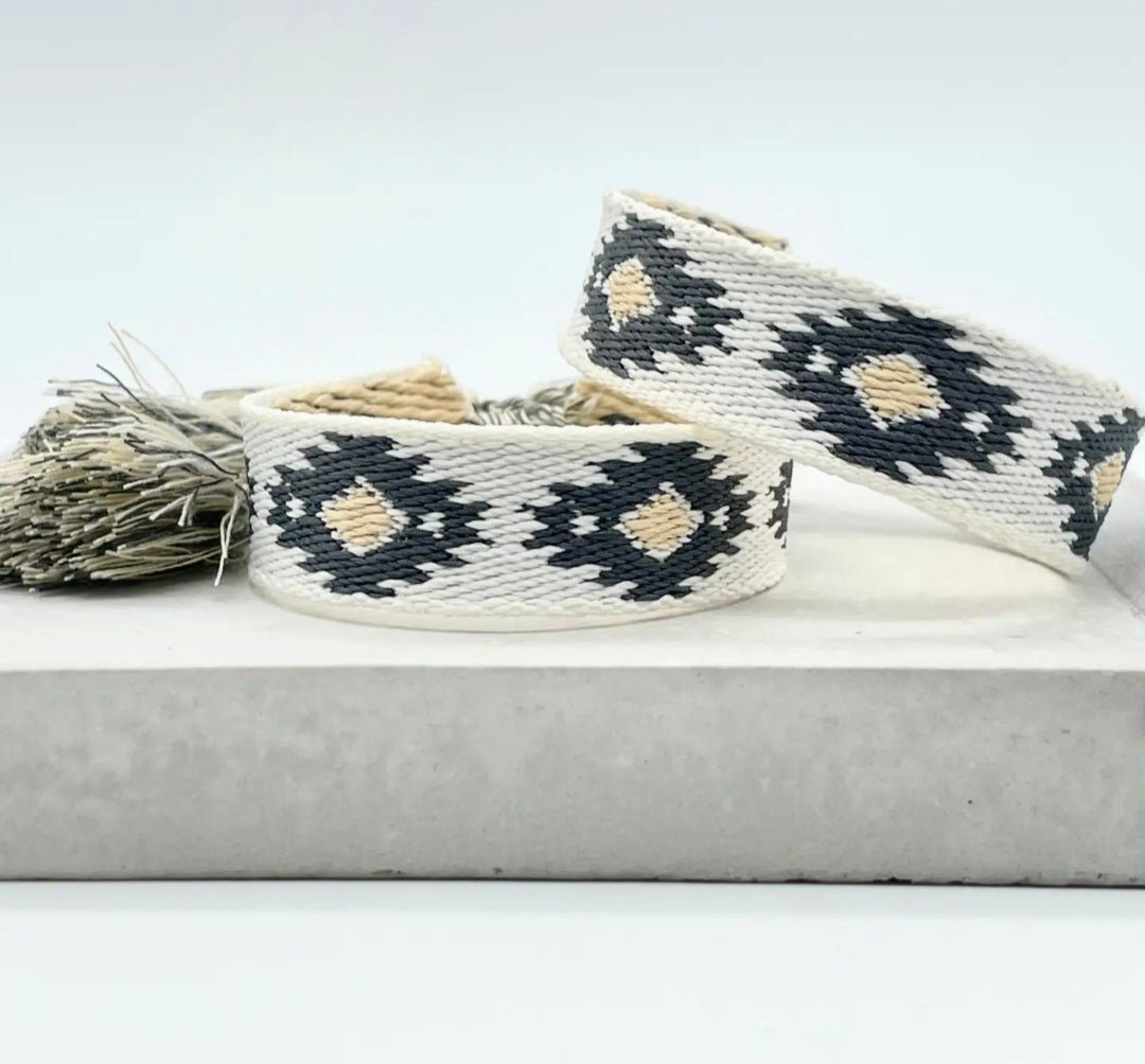 Boho Ikat Woven statement bracelet. - Cockleshell Crosshaven