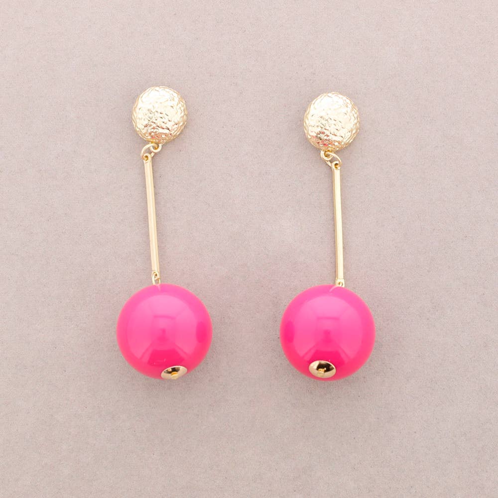 XL Resin Ball Pendant Earrings: Fuchsia. 10cm drop