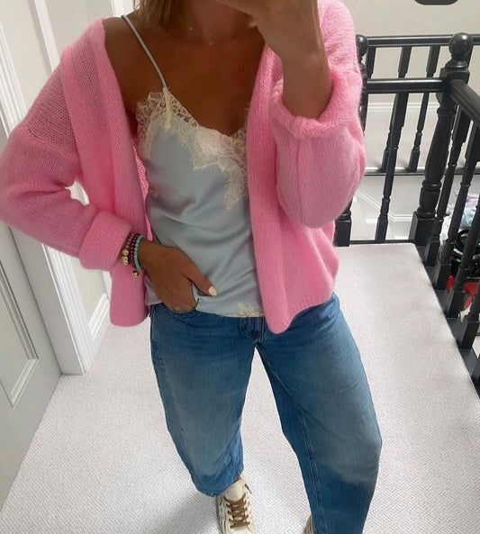 Candy Pink, Mohair Mix, long sleeve cardigan - Cockleshell Crosshaven