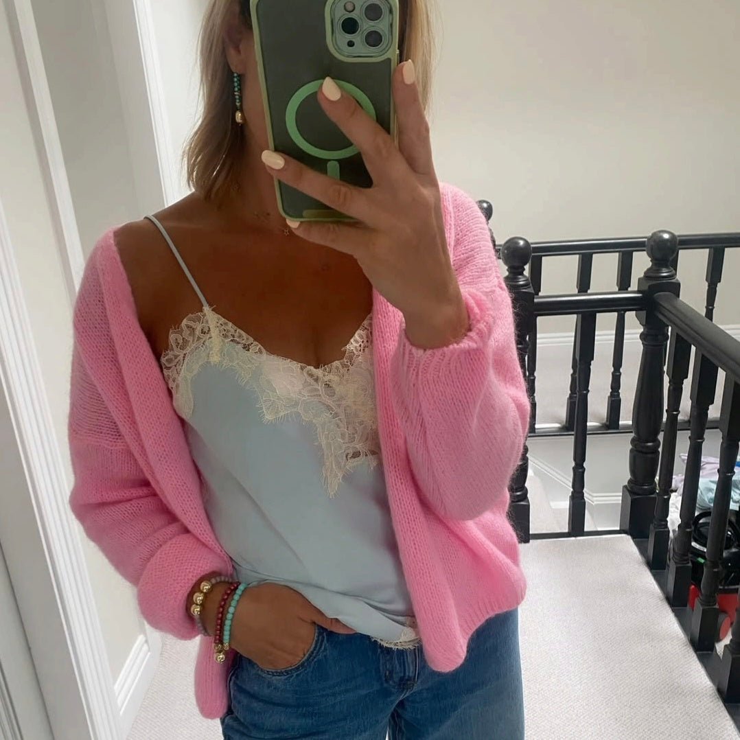 Candy Pink, Mohair Mix, long sleeve cardigan - Cockleshell Crosshaven