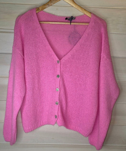 Candy Pink, Mohair Mix, long sleeve cardigan - Cockleshell Crosshaven