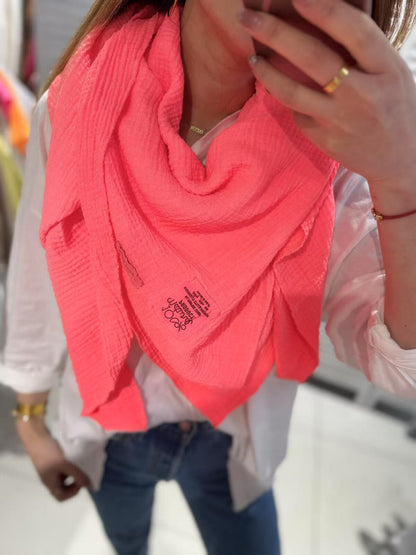 * PRESALE DUE APRIL 24TH* Pure Cotton Neon Coral Scarf. 140 x 140cm