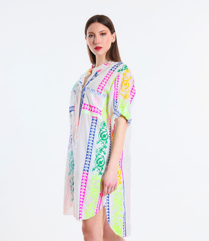 Neon multicolour embroidered blouse/beach cover up