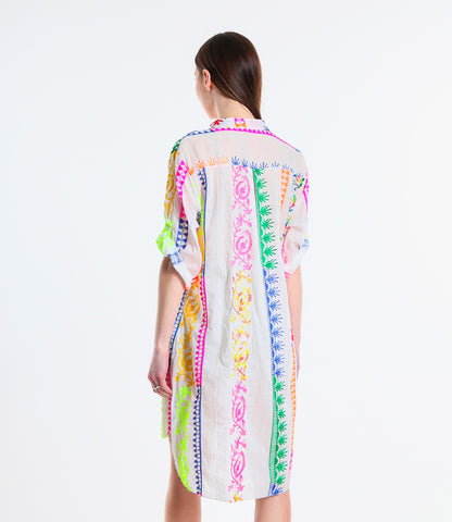 Neon multicolour embroidered blouse/beach cover up