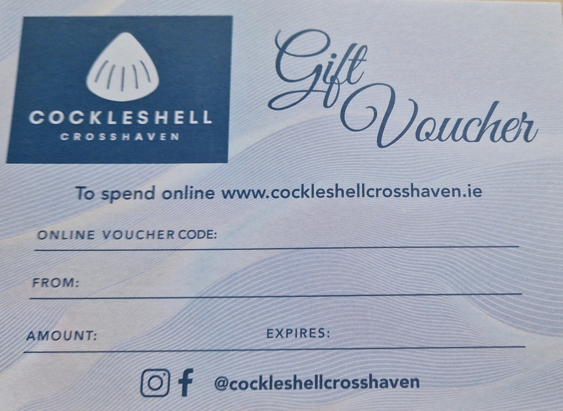 Cockleshell Crosshaven Gift Voucher. Multiple denomination options starting at €10 - Cockleshell Crosshaven