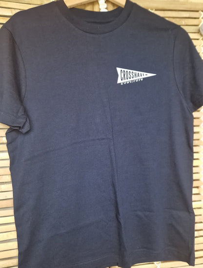 Crosshaven T Shirt. Childrens. Navy with White logo. - Cockleshell Crosshaven