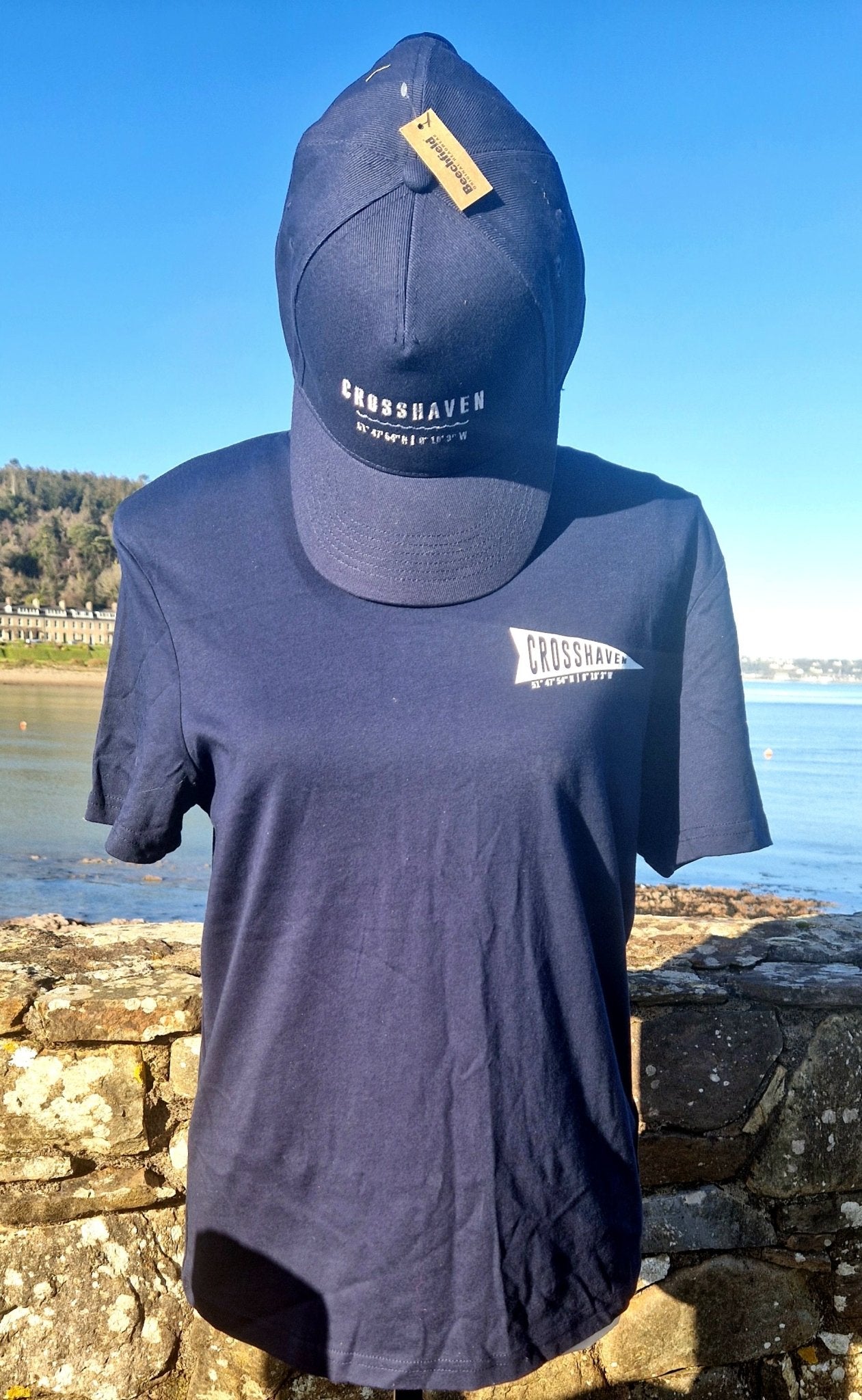 Crosshaven T Shirts. Adult. Navy with white text. Unisex design - Cockleshell Crosshaven