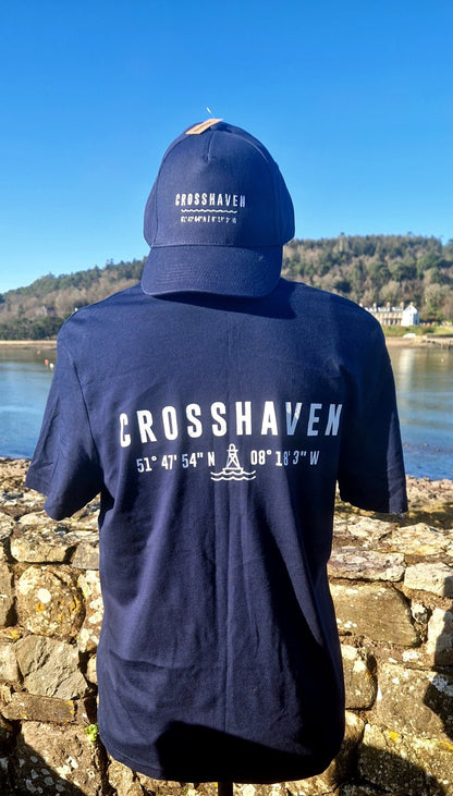 Crosshaven T Shirts. Adult. Navy with white text. Unisex design - Cockleshell Crosshaven