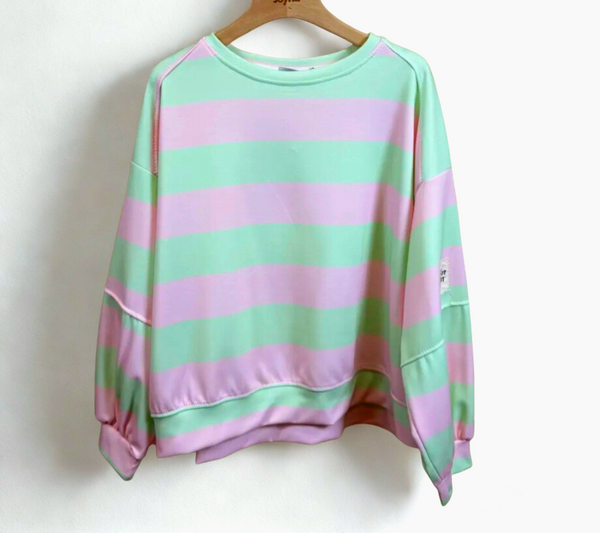 Supersoft Striped Sweater in Mint Green and Rose Pink