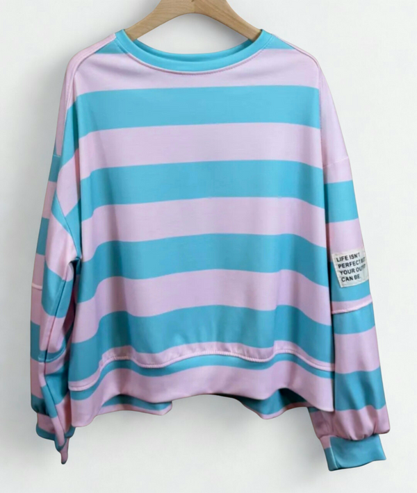 Super Soft Pastel Striped Sweat in Rose & Turquoise.