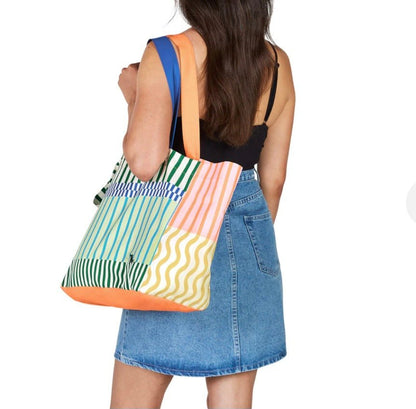 Dock & Bay Everyday Tote Bag Compact & Foldable Bag. Stripe up your life - Cockleshell Crosshaven
